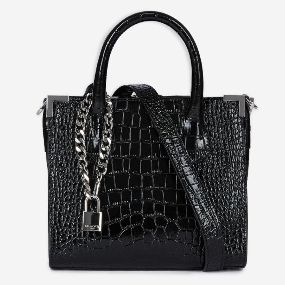 The Kooples | “Ming” Leather Crossbody Satchel - Black Crocodile (Medium)